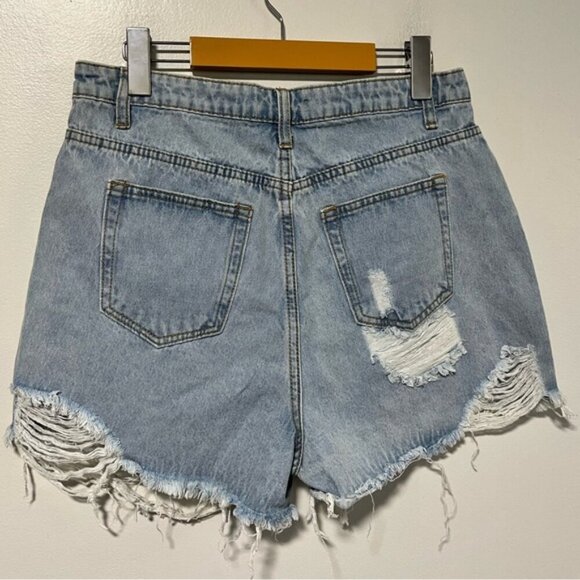 Missguided Extreme Rip Hem High-Waist Denim Shorts - Size US 8 - Picture 5 of 11